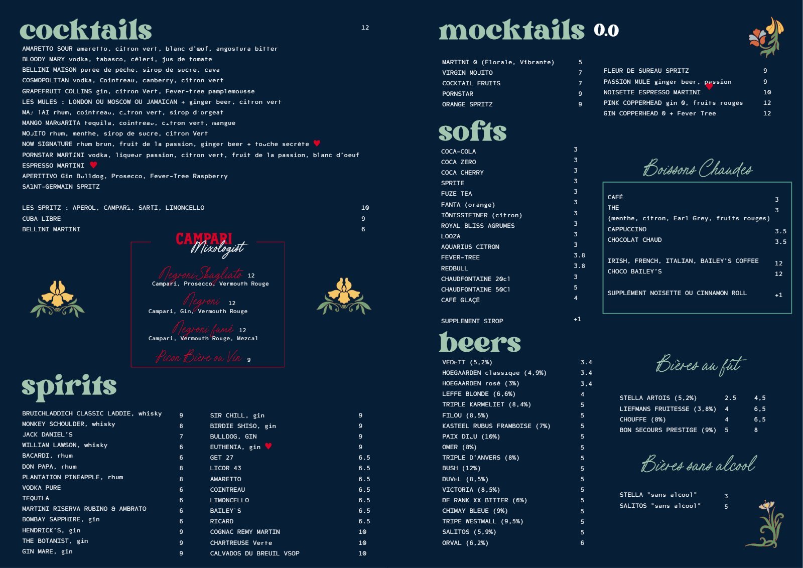 Carte des boissons du NOW Mouscron — page 1