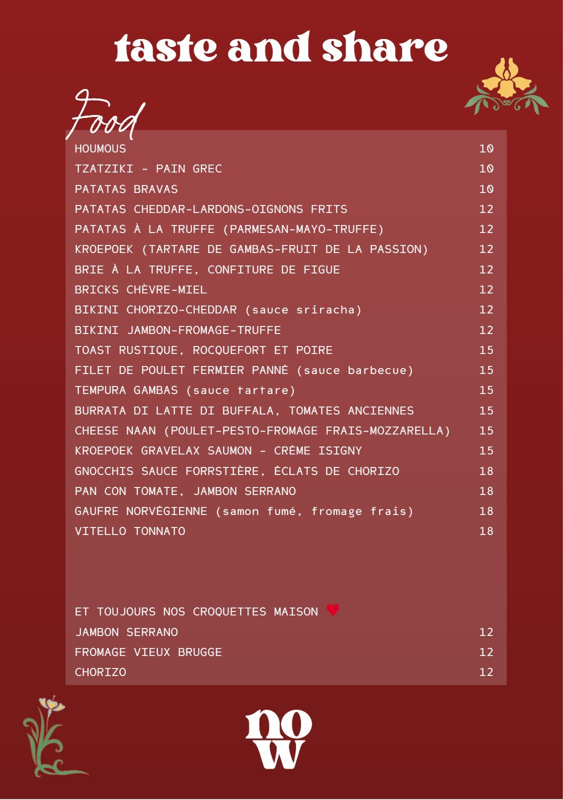 Carte nourriture du NOW Mouscron — page 1
